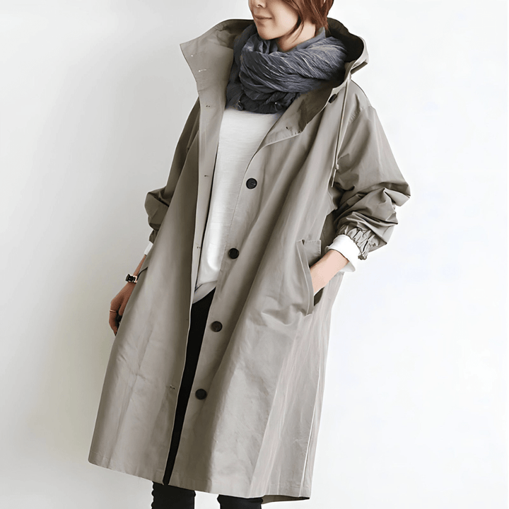 Women's oversized hooded longline coat with button front