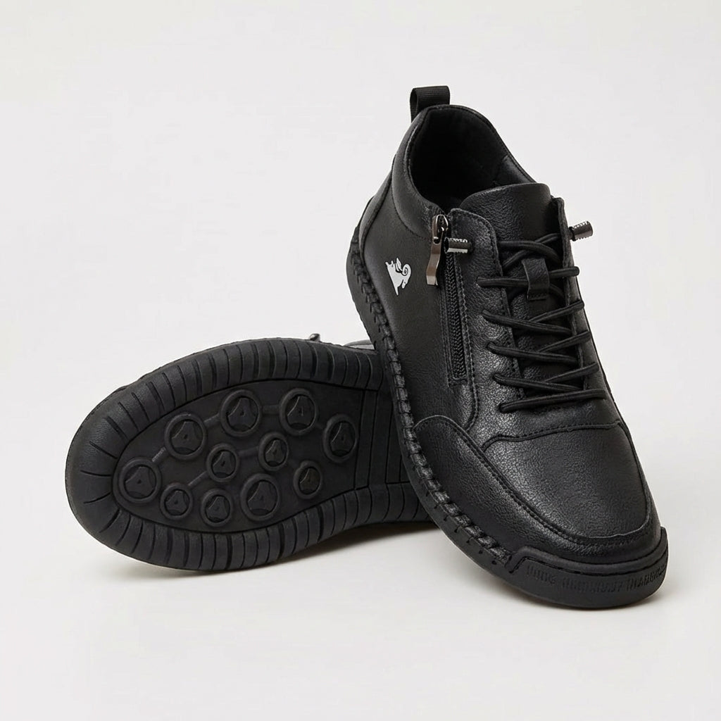 Women's lace-up trainers with side zip and flat textured sole