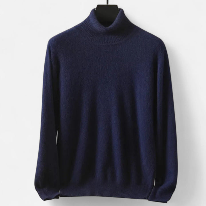 Men's plain long-sleeve roll neck jumper with ribbed trims
