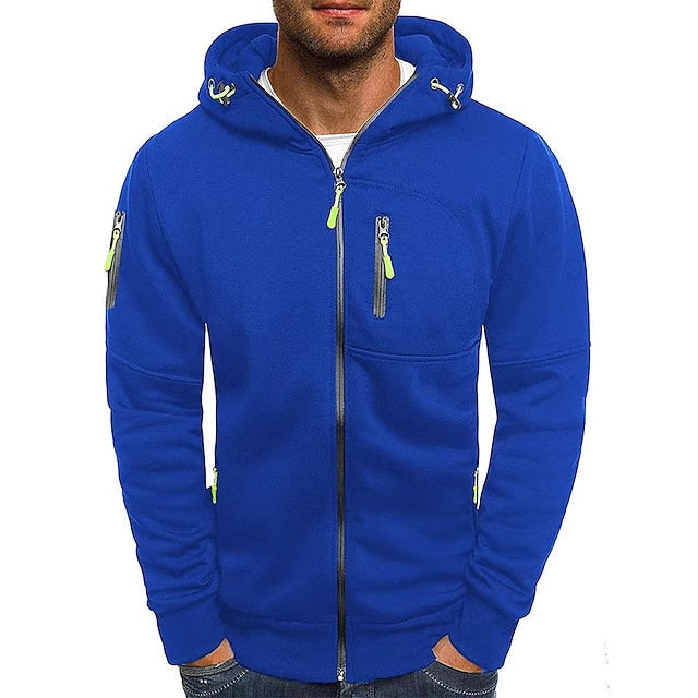 Men's hooded full-zip jacket with multiple zipped pockets