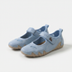 Mary Jane ballet flats with rounded toes, hook and loop straps and flat soles