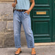 Women's light blue high-waisted cropped barrel jeans