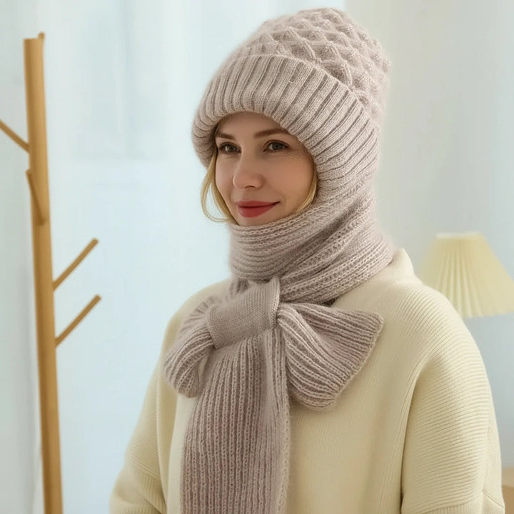 Women's ribbed winter hat and long scarf set with ear coverage