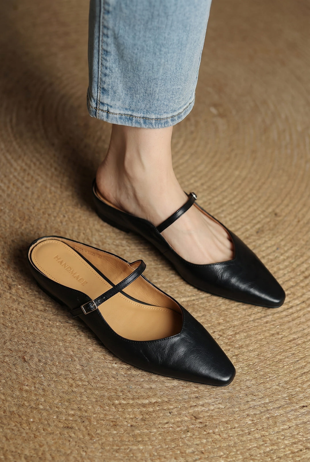 Women's pointed Mary Jane mule loafers with buckle strap