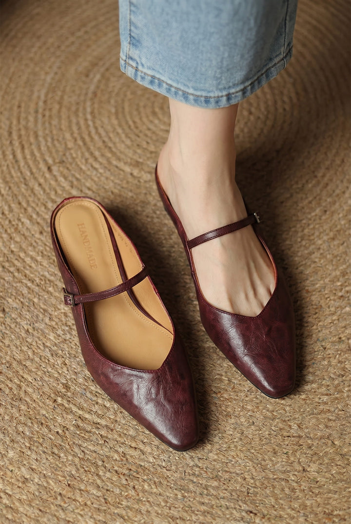 Women's pointed Mary Jane mule loafers with buckle strap
