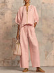 Women's 2-Piece Linen Set - Zip Top, Oversized, Drawstring Trousers