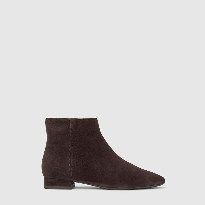 Women's brown suede ankle boots with low block heel