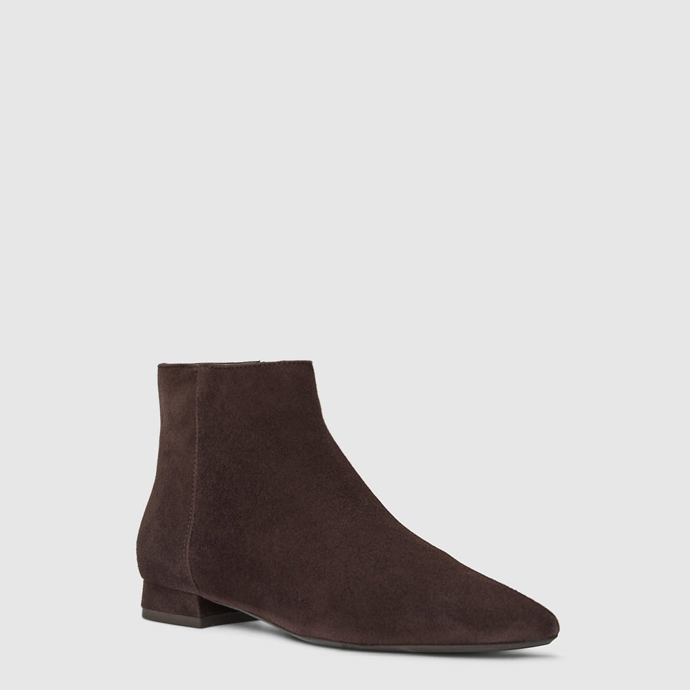 Women's brown suede ankle boots with low block heel