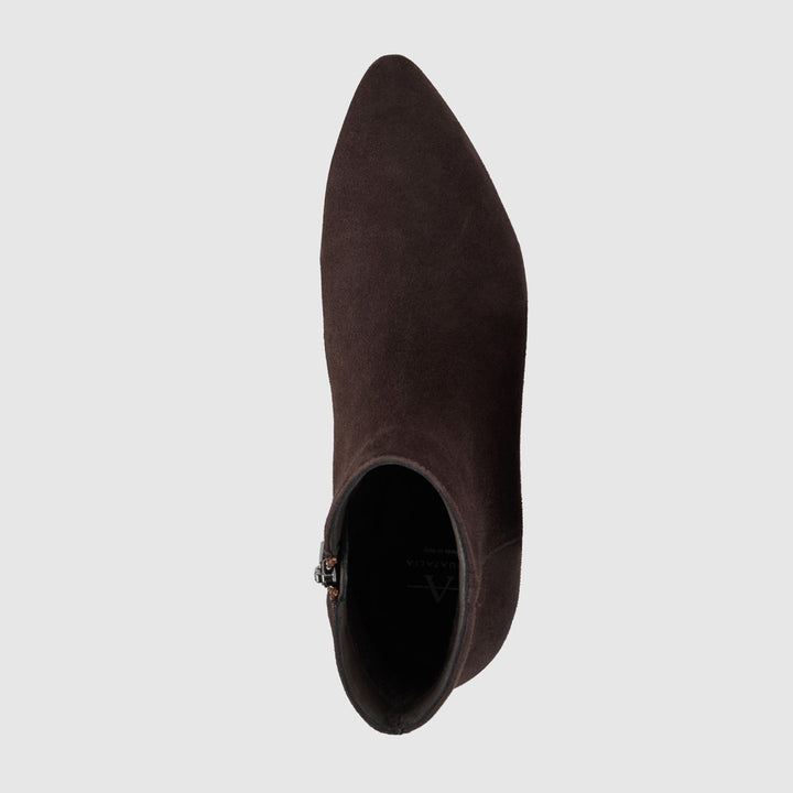 Women's brown suede ankle boots with low block heel
