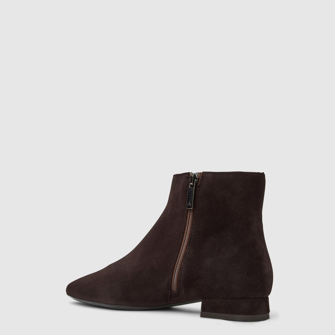 Women's brown suede ankle boots with low block heel