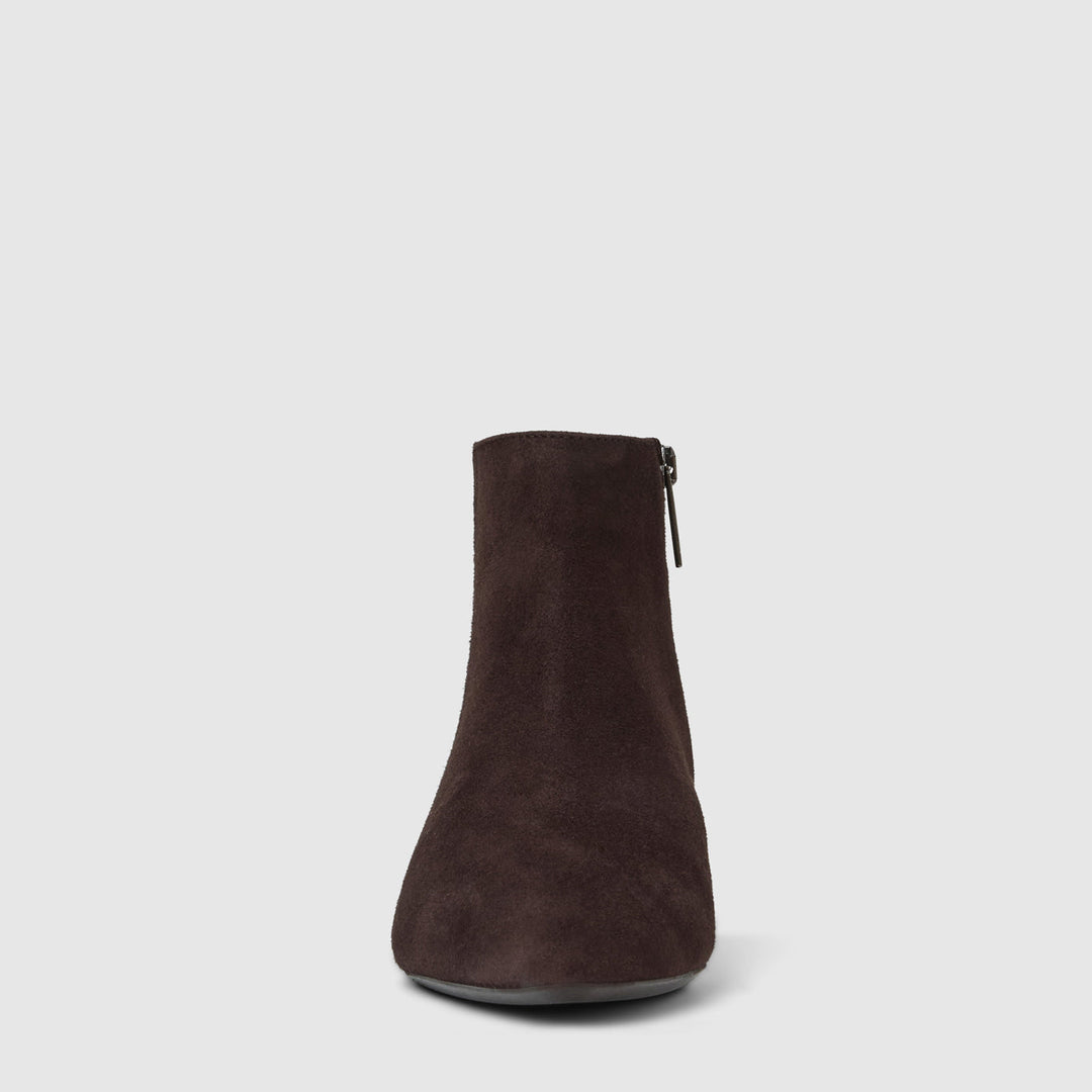 Women's brown suede ankle boots with low block heel