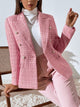 Women's checked tweed blazer with notched lapels and flap pockets