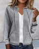 Women's textured zip-up hoodie with drawstring hood and front pouch pockets
