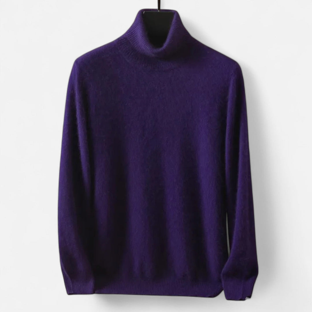 Men's plain long-sleeve roll neck jumper with ribbed trims