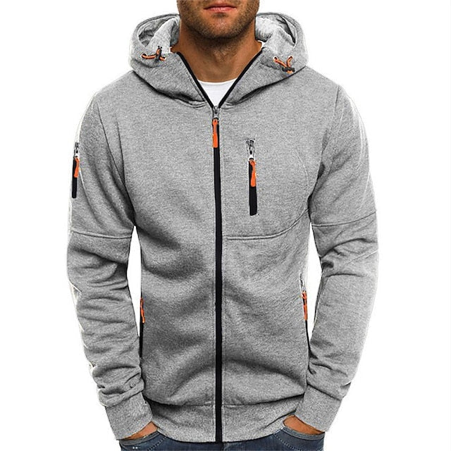 Men's hooded full-zip jacket with multiple zipped pockets