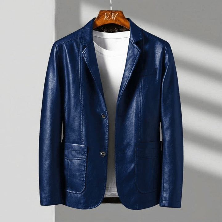 Men's blazer jacket with notched lapels, long sleeves and patch pockets