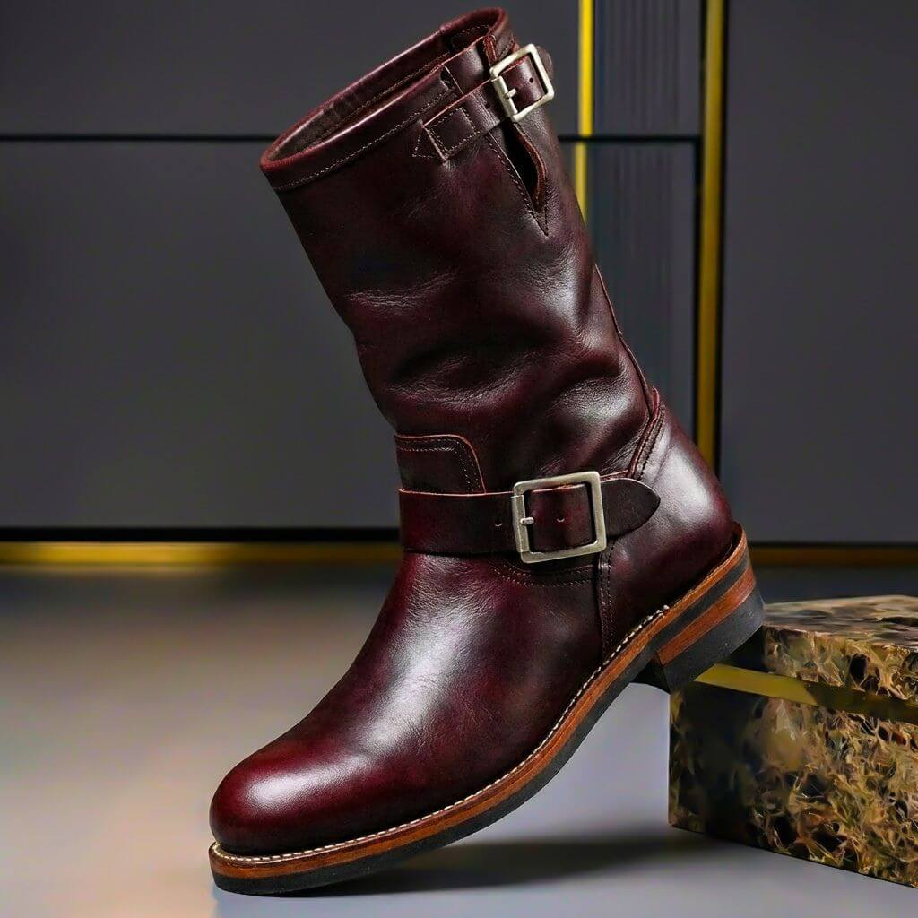 Unisex vintage mid-calf boots with buckle straps and round toes