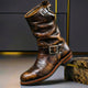 Unisex vintage mid-calf boots with buckle straps and round toes