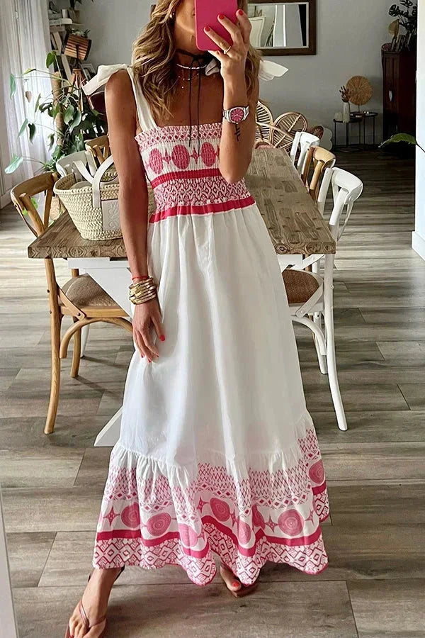 Women's Smocked Maxi Dress — Square Neck Tiered Cotton Summer Dress
