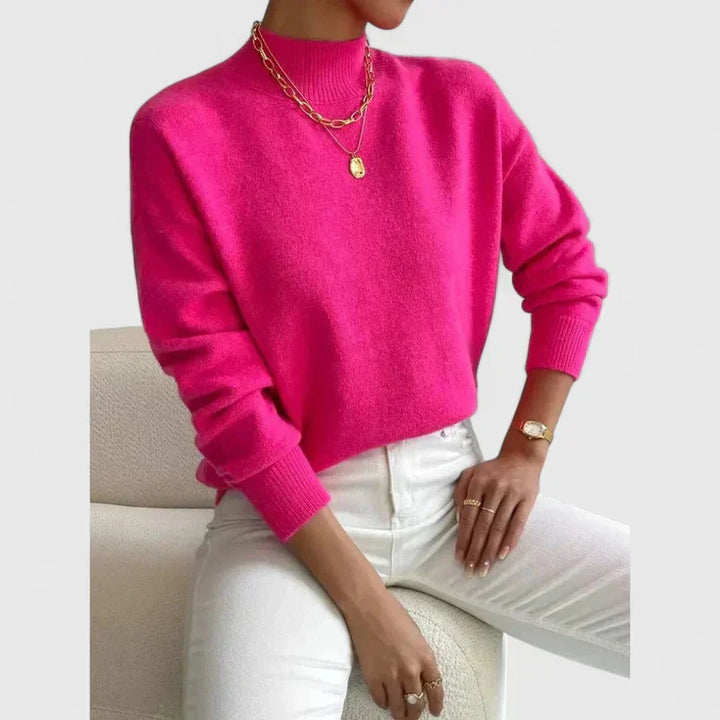 Women's long-sleeve mock neck knit jumper with ribbed cuffs