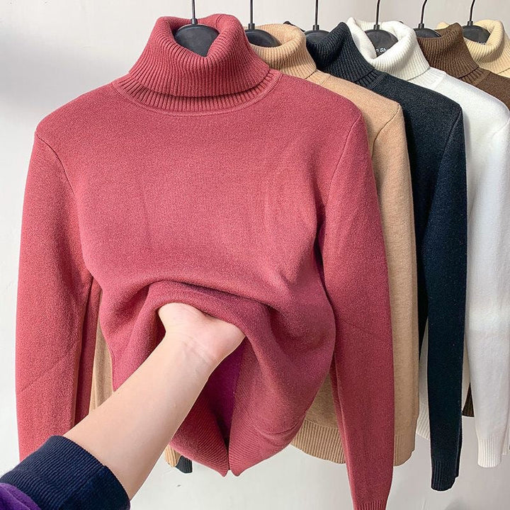 Women's long-sleeve turtleneck jumper with ribbed collar