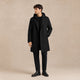Men's long hooded parka coat with button front and side pockets
