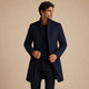 Men's long stand collar button-front overcoat