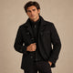 Men's structured winter coat with lapel collar, button front and adjustable cuffs