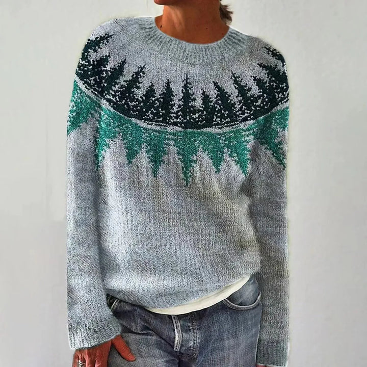Women's multicoloured patterned boat neck jumper with long sleeves