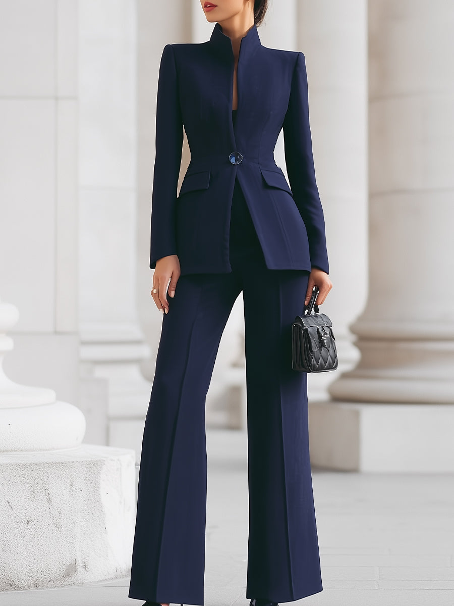 Women's high-collar blazer and wide-leg trouser set