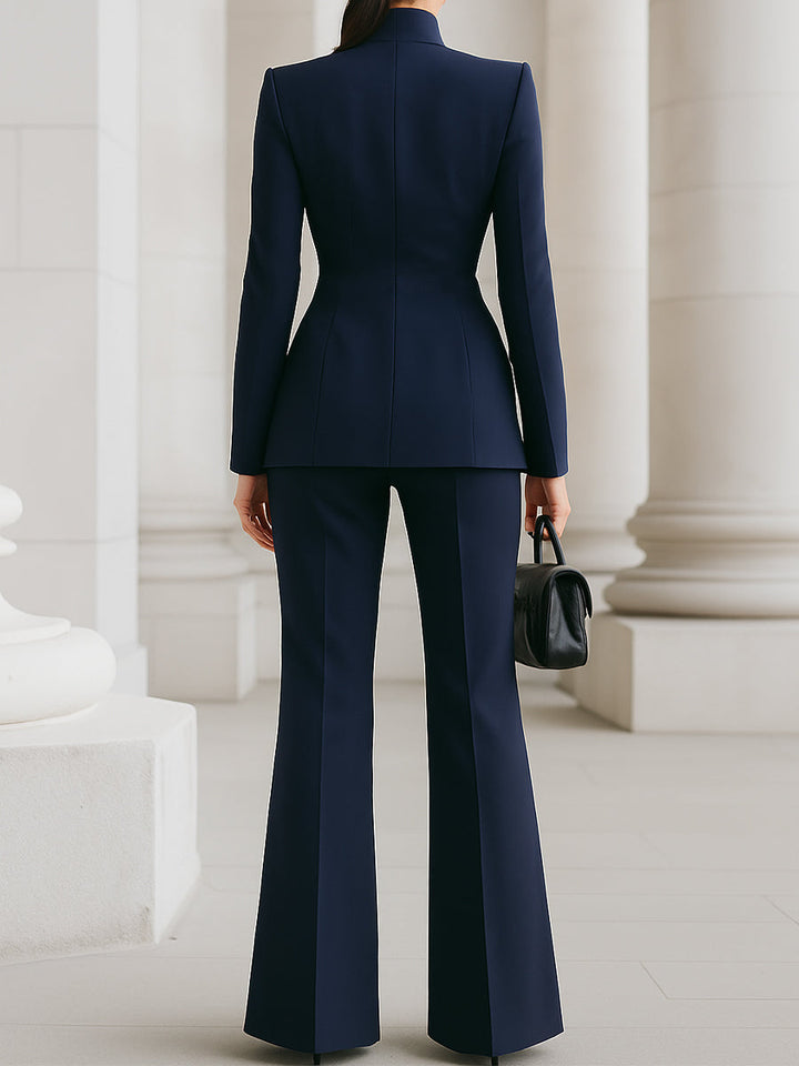 Women's high-collar blazer and wide-leg trouser set