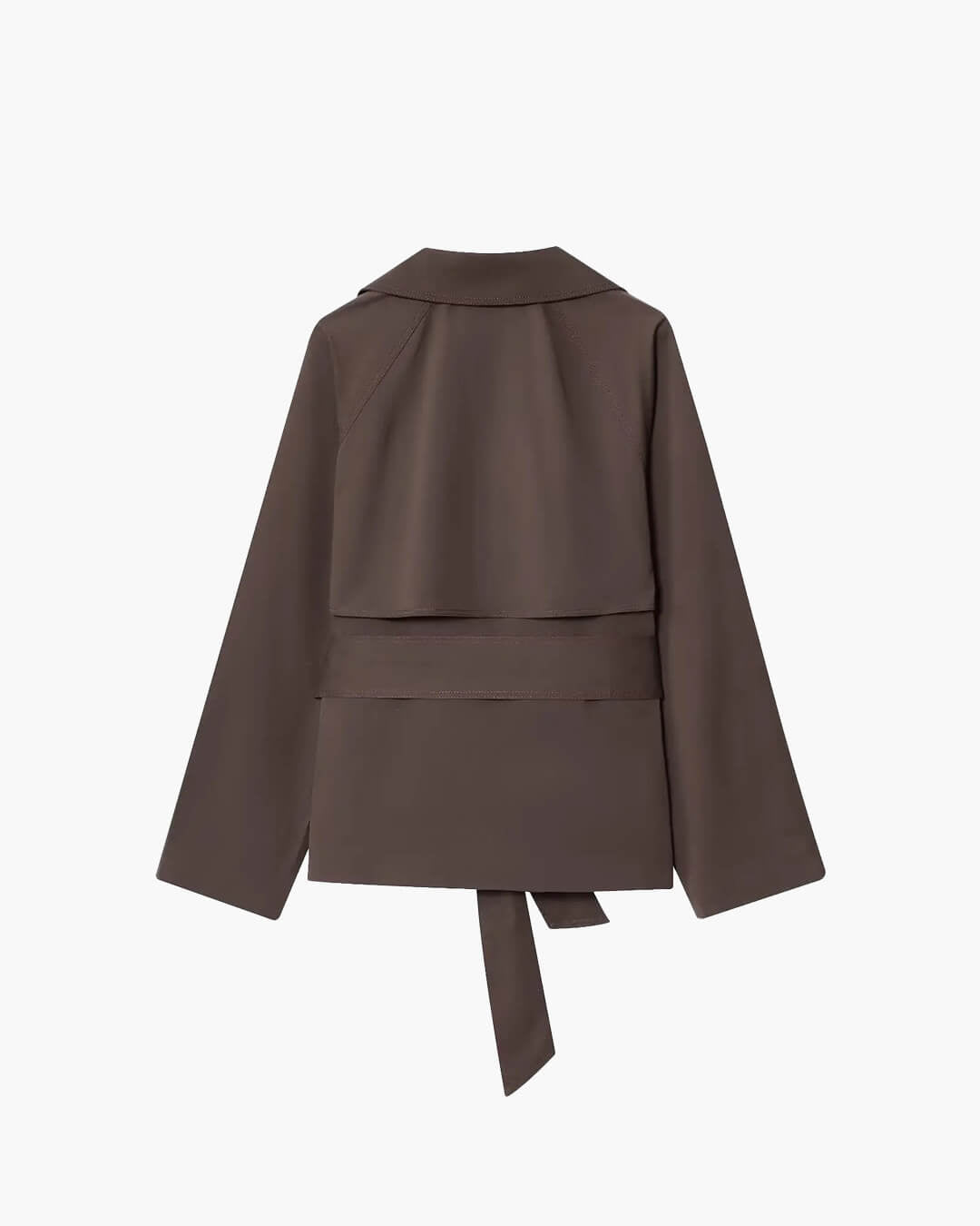 Women's short belted trench coat with notched lapels and long sleeves