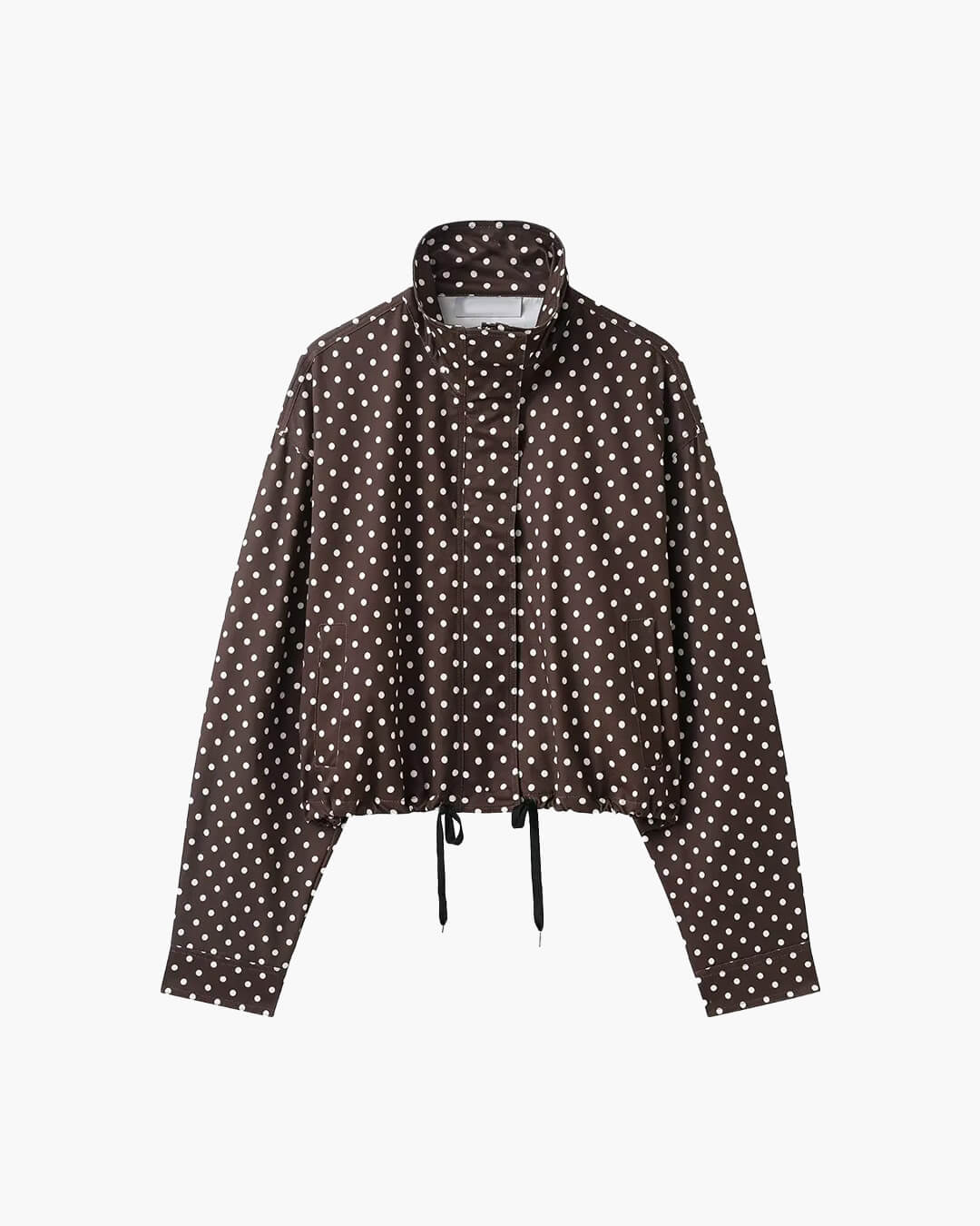 Women's polka dot jacket with high collar, long sleeves and cropped elasticated hem