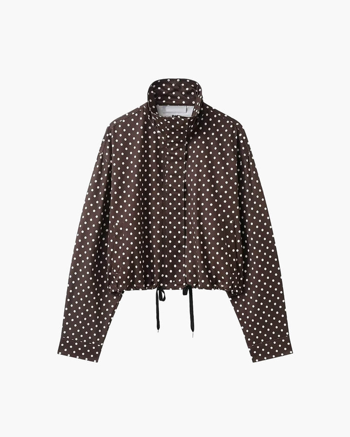 Women's polka dot jacket with high collar, long sleeves and cropped elasticated hem