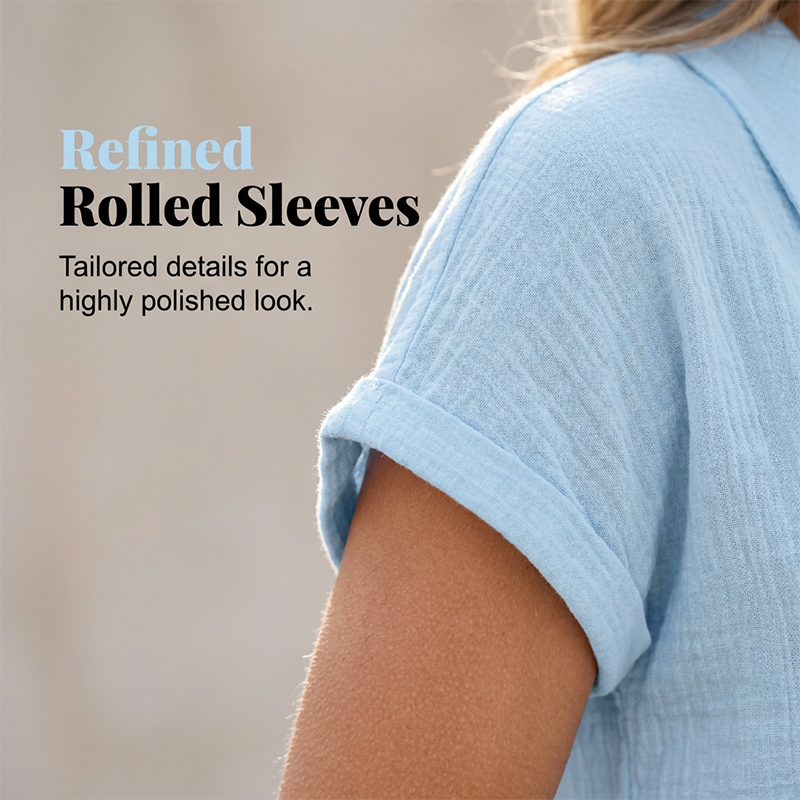 Women's V-Neck T-Shirt — Relaxed Loose Fit Textured Short Sleeve Summer Top