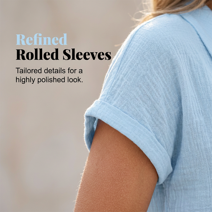Women's V-Neck T-Shirt — Relaxed Loose Fit Textured Short Sleeve Summer Top