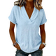 Women's V-Neck T-Shirt — Relaxed Loose Fit Textured Short Sleeve Summer Top