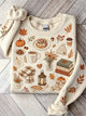 Women's cream sweatshirt with autumn leaves, pumpkins and seasonal illustration print