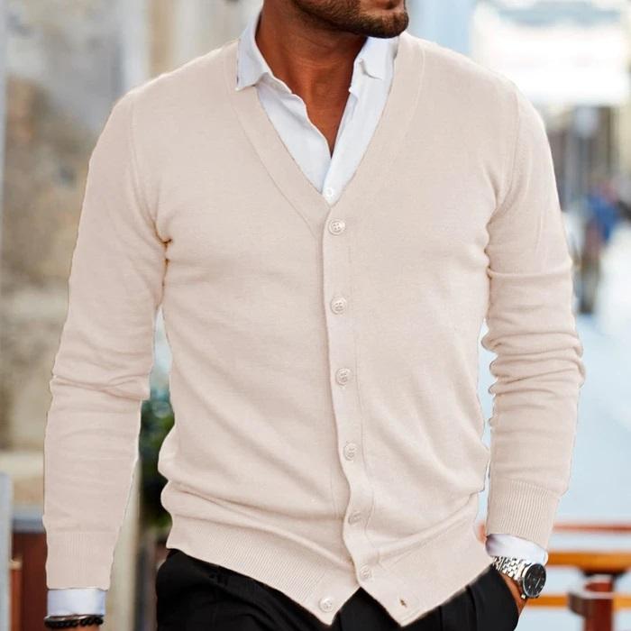 Men's long-sleeve V-neck button-front cardigan