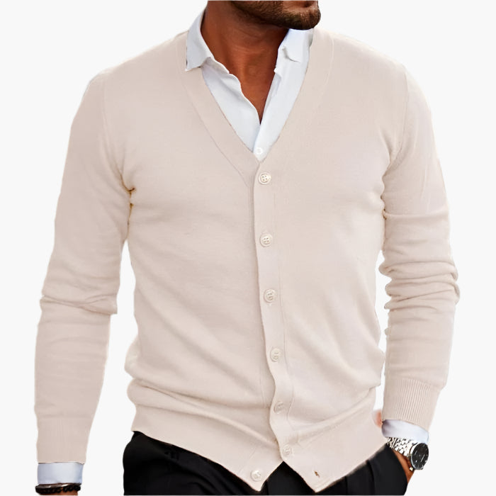 Men's V-neck button cardigan with long sleeves