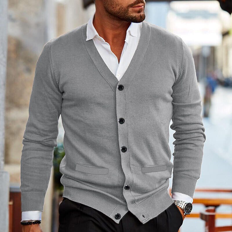 Men's long-sleeve V-neck button-front cardigan