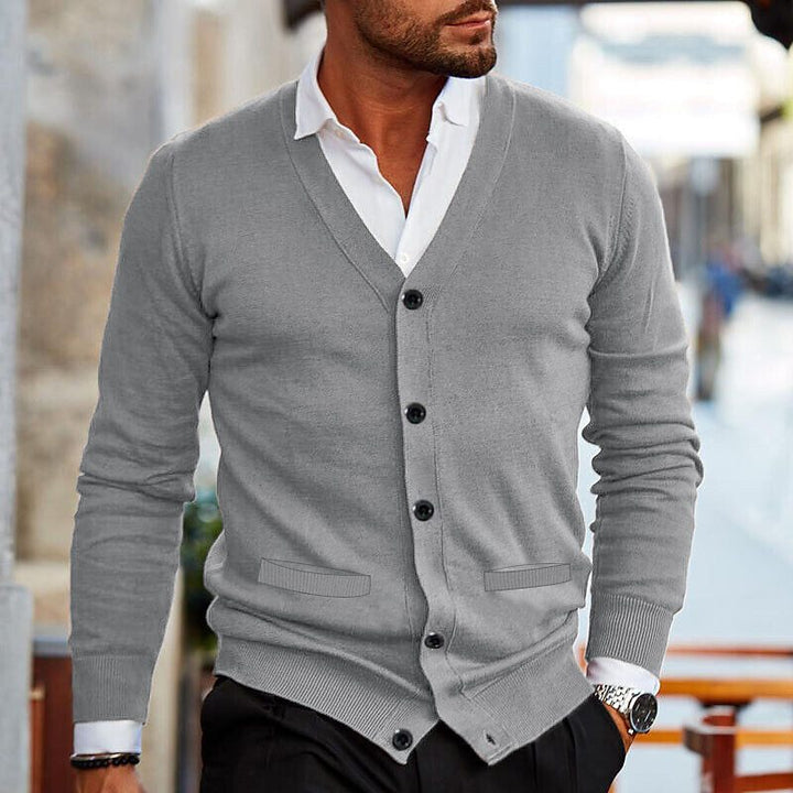Men's long-sleeve V-neck button-front cardigan