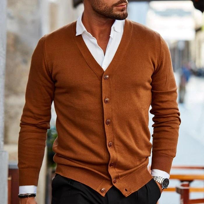Men's long-sleeve V-neck button-front cardigan
