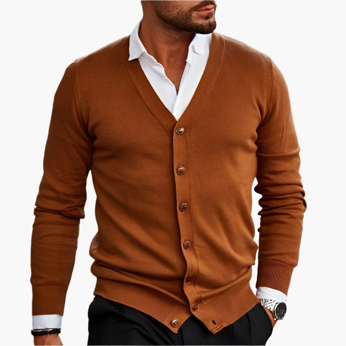 Men's V-neck button cardigan with long sleeves