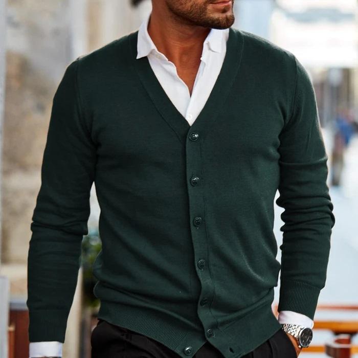 Men's long-sleeve V-neck button-front cardigan