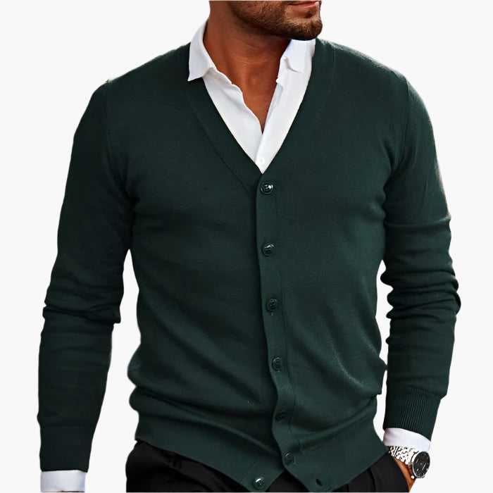 Men's V-neck button cardigan with long sleeves