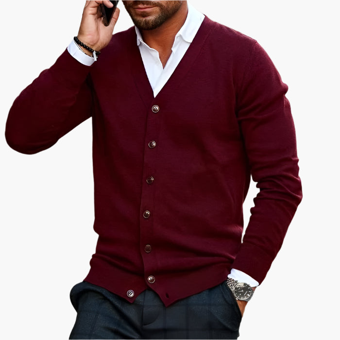 Men's V-neck button cardigan with long sleeves