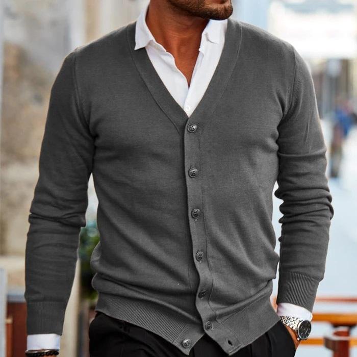 Men's long-sleeve V-neck button-front cardigan