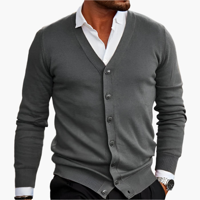Men's V-neck button cardigan with long sleeves