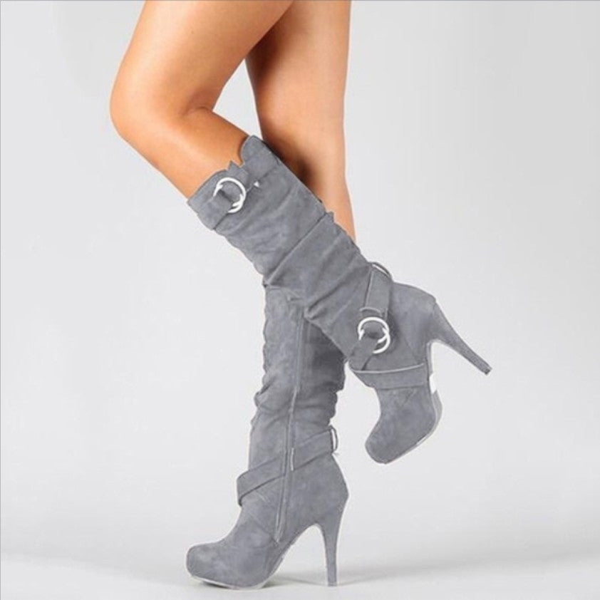 Slouch ankle boots with buckle straps and high stiletto heels